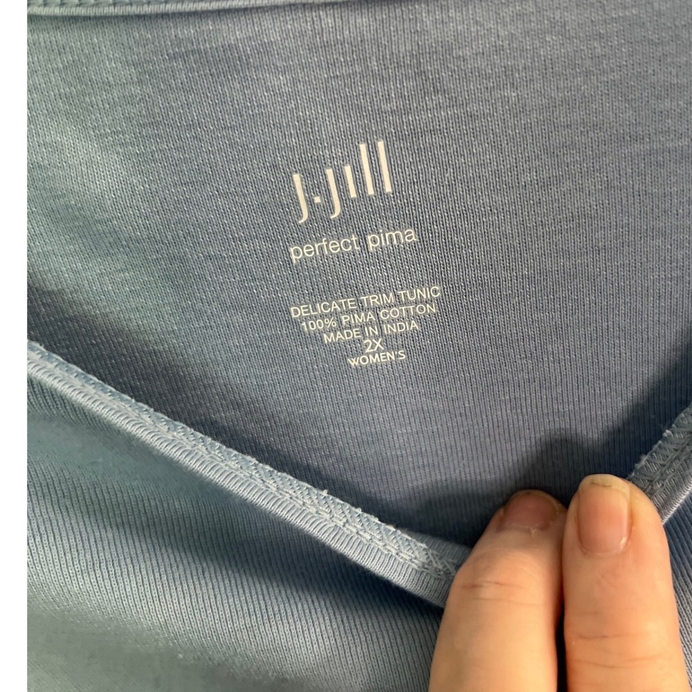 J.Jill Pima Cotton Long Sleeve Tee 2X Plus Blue Crewneck Hi Low Pullover Casual - Picture 4 of 5